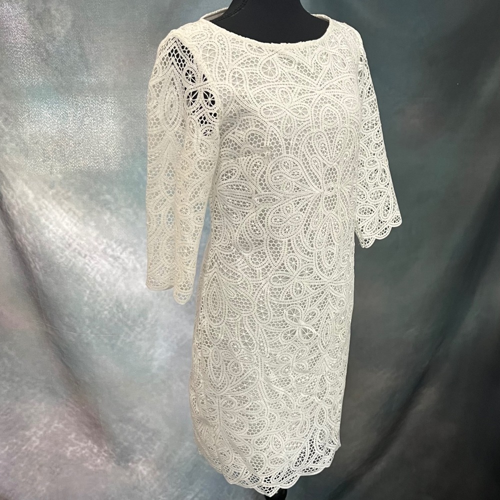 Lauren Ralph Lauren White Lace Medallion Sheath Dress 3/4 Sleeve Size 4 - Picture 4 of 7